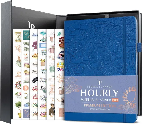 Miniatura 10 de Legend Hourly Planner PRO Premium – Agenda sin fecha con ranuras de tiempo – Organizador personal semanal, mensual y diario, A4 (negro)