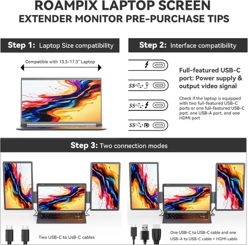 Miniatura 5 de Extensor de pantalla para laptop de 15.6 pulgadas, extensor de pantalla IPS FHD 1080P IPS, monitor portátil para portátiles de 13.6 a 17.3 pulgadas