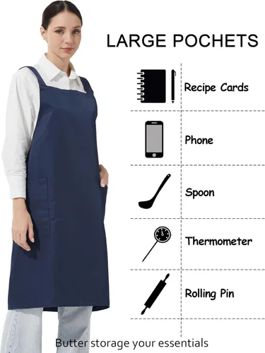 Miniatura 4 de Delantales cómodos repelentes al agua con espalda cruzada para mujeres con bolsillos para cocinar, cocina, hornear, ajustable, unisex