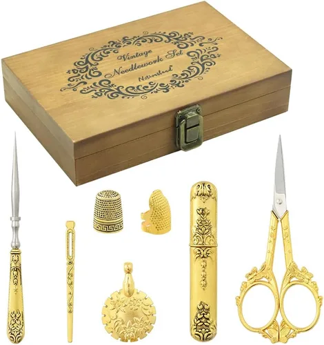 Juego de tijeras de bordado vintage, herramientas de costura de acero inoxidable de estilo europeo para costura, manualidades, trabajos de arte, Oro