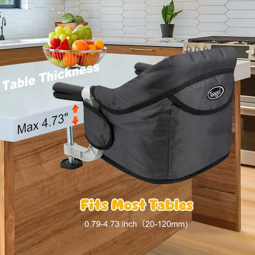 Miniatura 2 de Toogel Silla alta de gancho, silla alta portátil para bebé, asiento de mesa plegable con clip para 6 a 36 meses, tela antidesgarros, funda lavable