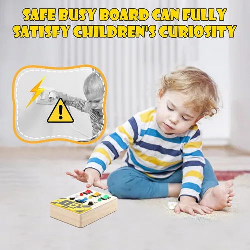Miniatura 4 de Asweets Tablero Ocupado Montessori para Niños Pequeños, Tablero Ocupado de Madera con Interruptores LED, Juguetes Sensoriales para Autismo, Juguetes