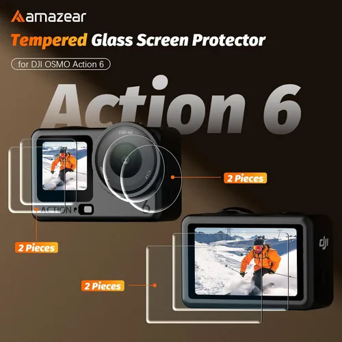 Miniatura 2 de AMAZEAR Protector de pantalla de lente para accesorios DJI Osmo Action 6 (paquete de 6), protector de pantalla de vidrio templado Action6 Pro