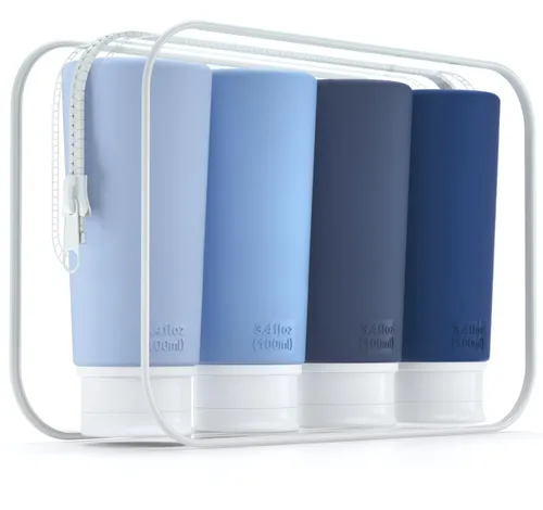 Valourgo Botellas de viaje para artículos de tocador, botellas de viaje portátiles de 3.4 onzas aprobadas por la Tsa, tubos de viaje a prueba de Azul