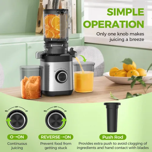 Miniatura 3 de Máquinas exprimidoras, exprimidor de prensa en frío para frutas y verduras enteras, exprimidores de masticación lenta con canal de alimentación
