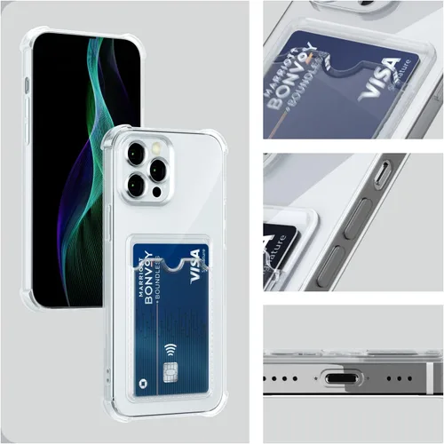 Miniatura 6 de AKABEILA Funda para iPhone 13 Pro Clear Cute Phone Case Soft TPU Wallet Case Slim Bag Cover a prueba de golpes con ranura para tarjetas Transparente
