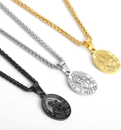 Miniatura 6 de Medalla de collar de San Cristóbal y José, Antonio, JudeMiguel para hombres y niños, colgante de San Cristóbal con cadena de 24 pulgadas, Latón, No