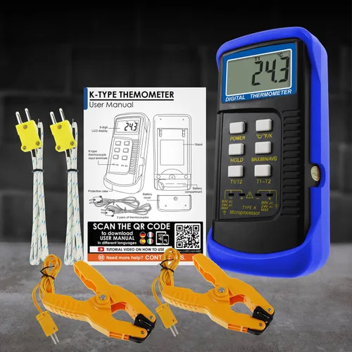 Miniatura 5 de Termómetro de termopar tipo K (-50 ~ 2,372.0 °F), medidor de temperatura digital de doble canal con 2 abrazaderas de temperatura y sensores de sonda
