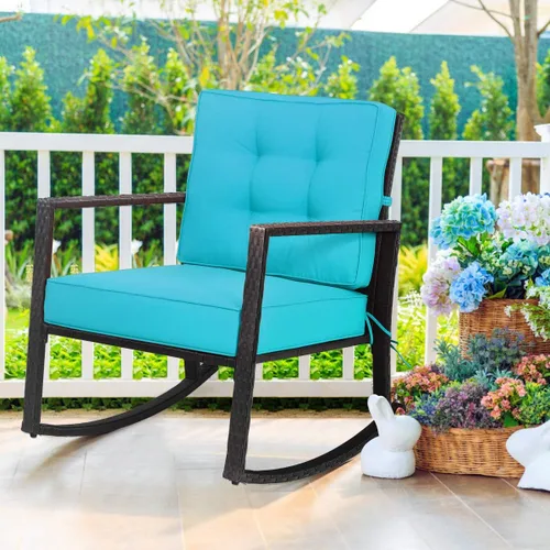 Miniatura 2 de DORTALA Silla mecedora de ratán, 2 piezas, silla de mimbre para exteriores con marco de acero resistente, asiento de muebles de mimbre para patio