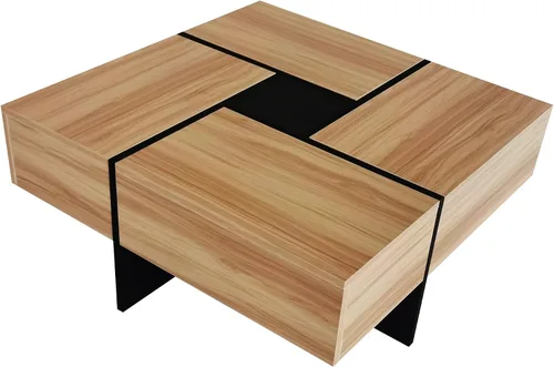 Miniatura 9 de Merax Mesa auxiliar, moderna mesa de centro extensible con 4 compartimentos de almacenamiento ocultos, mesa de cóctel central cuadrada de alto