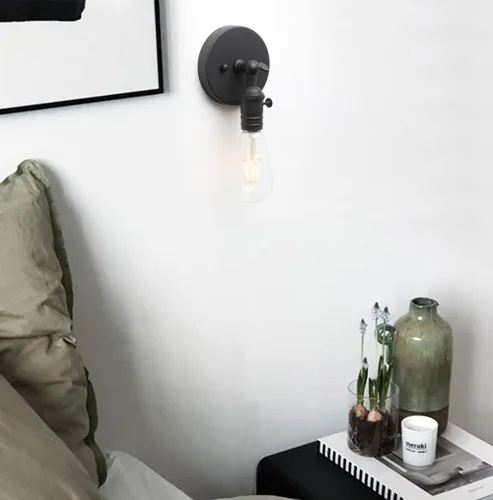 Miniatura 4 de Pathson Lámpara de pared vintage, aplique de 1 luz con diseño de moldura de candelabro, lámpara de pared industrial, tapa base de metal giratoria