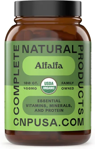 Complete Natural Products Hoja de alfalfa pura - 100 cápsulas - 450 mg de polvo de hoja de alfalfa orgánica pura seca en cápsulas vegetales