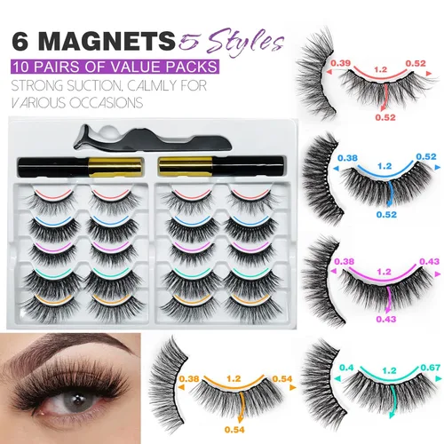 Miniatura 4 de Royaomis 10 pares de pestañas magnéticas con delineador de ojos, pestañas magnéticas de aspecto natural, kit de pestañas magnéticas, los últimos Moda