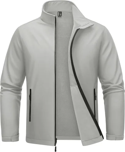 Miniatura 12 de MAGCOMSEN Chaqueta Softshell con forro polar para hombre, ligera, impermeable, cortavientos con cremallera, abrigo de lluvia para invierno