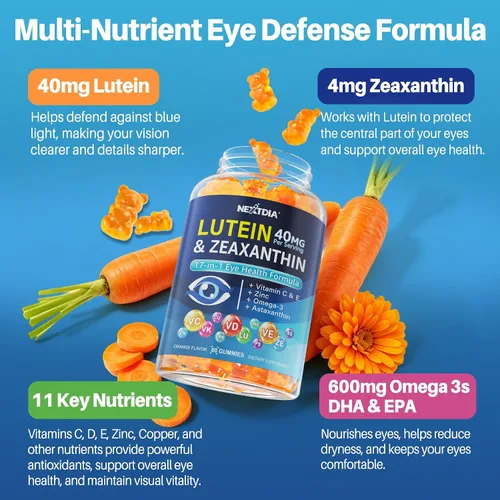 Miniatura 4 de Suplemento de luteína y zeaxantina, gomitas para la salud ocular, fórmula basada en AREDS2, Omega-3, zinc, enfoque cerebral y aprendizaje, apoyo