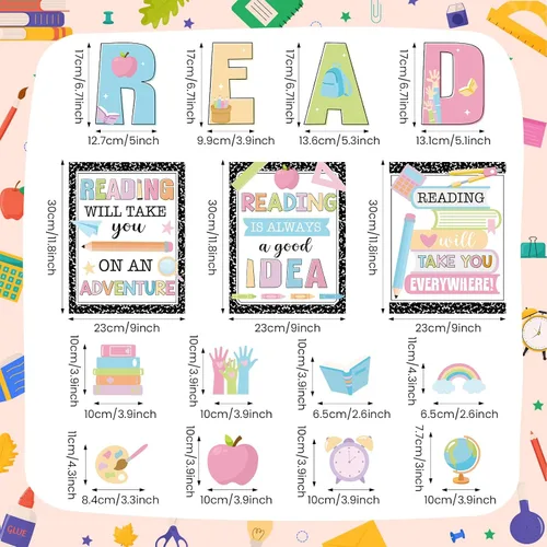 Miniatura 3 de Zonon 45 Piezas Composición Lectura Decoraciones de Aula Lectura Tablón de Anuncios Póster Banner Juego Primaria Impresiones Educativas Póster