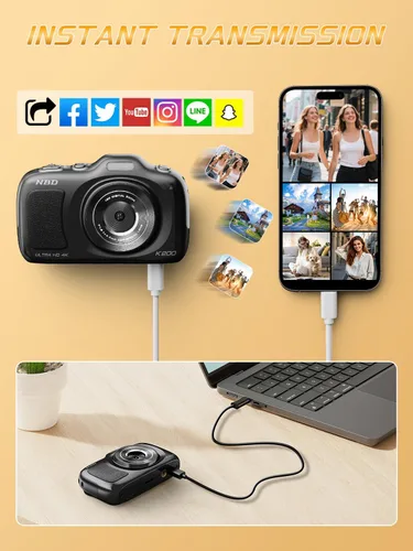 Miniatura 7 de Cámara digital, cámaras de vlogging 4K con enfoque automático para fotografía con tarjeta de 32GB, cámara digital compacta portátil de punto