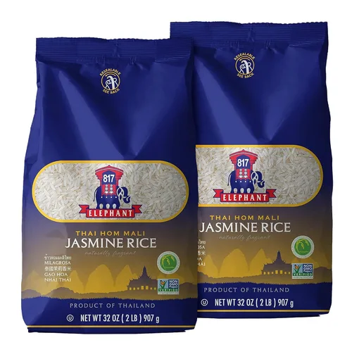 Arroz jazmín elefante 817 blanco hom mali tailandés, 2 libras (paquete de 2)
