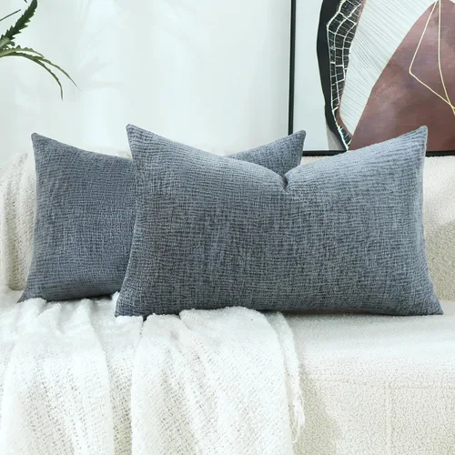 Miniatura 8 de Stellhome Blue Grey Chenille Throw Pillow Covers 16x16 Inch Set of 2, Soft Line Textured Cushion Cases, Modern Farmhouse Boho Home Decor for Couch