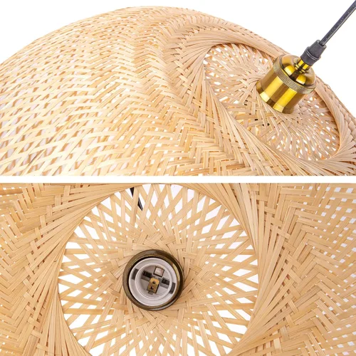 Miniatura 7 de Arturesthome Lámpara Colgante Redonda de Bambú de 1 Luz, Lámpara de Techo de Mimbre Tejida a Mano con Sombra de Cesta Boho para Isla de Cocina