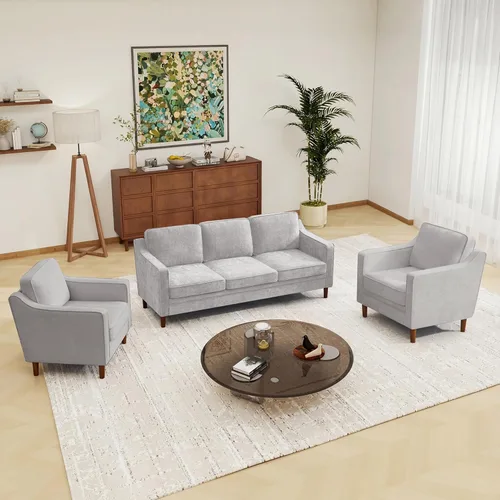 Miniatura 35 de Conjuntos de muebles para sala de estar Kingfun, sofá de 3 plazas y sofá biplaza, juego de sofá de estilo moderno de mediados de siglo, sofá de Piel