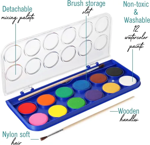 Miniatura 2 de Juego de 2 pinturas de acuarela, 12 colores vivos, incluye paleta de mezcla de acuarela y 2 pinceles, perfecto para artistas, pintores