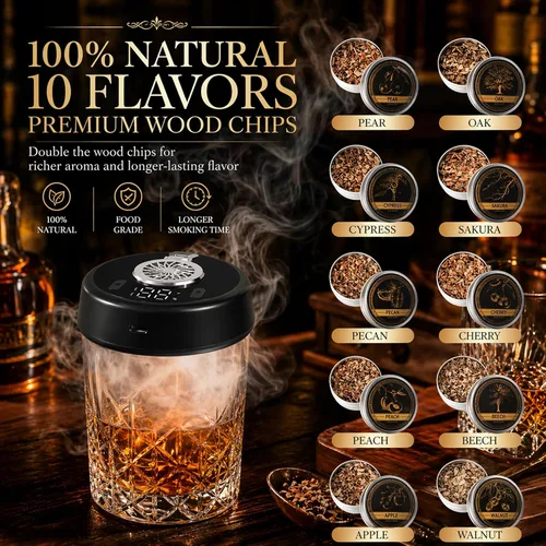 Miniatura 6 de Kit de ahumador de whisky eléctrico, regalo de whisky para el día del padre, sin antorcha recargable, portátil, ahumador de cóctel con 7 luces