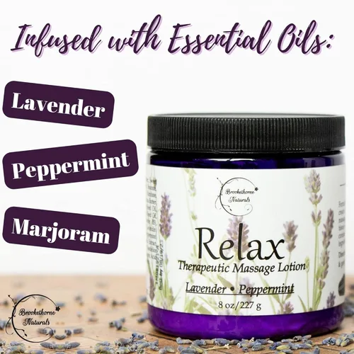 Miniatura 7 de Loción de masaje terapéutico Relax – Todo natural enriquecido con aceites esenciales de lavanda y menta, perfecto para terapia de masaje, crema