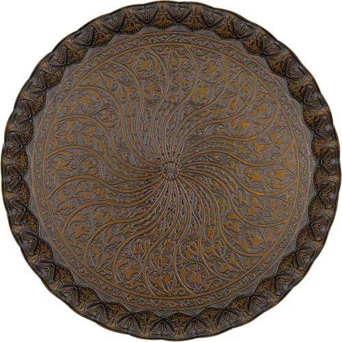 Alisveristime Bandeja turca otomana para servir té y café, 11.8 pulgadas, bandeja ondulada de zamac con motivos tradicionales, disponible en cinco