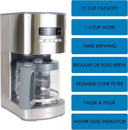 Miniatura 3 de Kenmore Cafetera de Goteo – Máquina de Café Programable con Jarra de Vidrio, Preparación Regular y Fuerte, Apagado Automático, Depósito de Agua