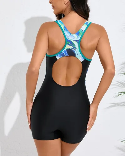 Miniatura 78 de beautyin - Traje de baño para mujer, traje de baño aeróbico y de competición de una pieza, estilo pantalón corto