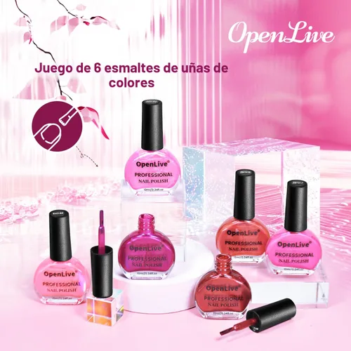 Miniatura 3 de OpenLive Juego de esmalte de uñas de gel de 10 ml, 6 colores con purpurina, rosa, rojo, rosa brillante, morado intenso, serie de esmalte de uñas