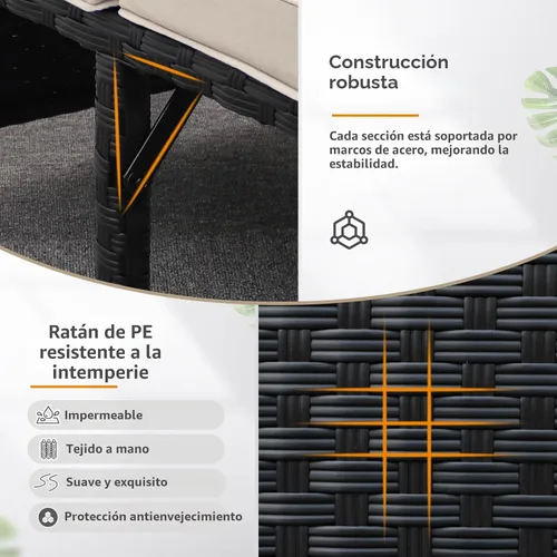 Miniatura 5 de Valita Juego de muebles de ratán PE para exteriores, 3 piezas, para patio, sofá biplaza de conversación de mimbre negro, sofá seccional, cojín caqui