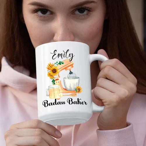Miniatura 3 de Taza de café para panadero, regalos de panadero, taza de café Badass Baker personalizada, taza de regalo con nombre personalizado para panadero