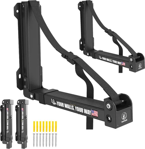 GanFindX Estante de pared plegable para kayak, resistente de 11.8 a 17 pulgadas, soporte de almacenamiento de kayak y correas de hebilla de Negro