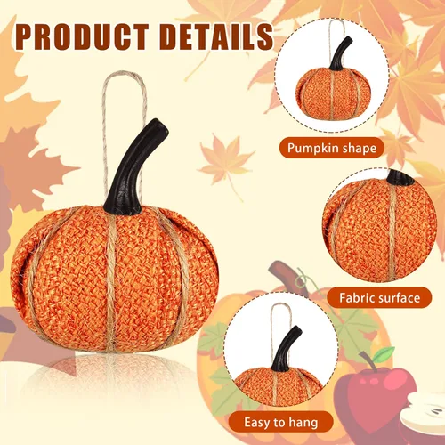 Miniatura 4 de Kajaia 12 piezas de mini adornos colgantes de calabaza de otoño de Acción de Gracias para árbol de 2.05 pulgadas, tela de arpillera, calabaza