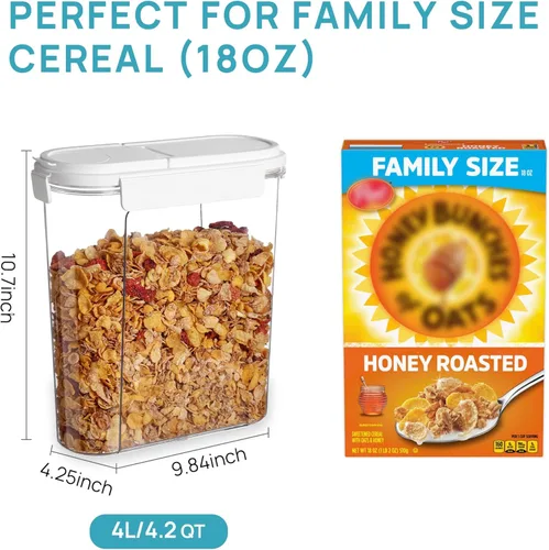 Miniatura 2 de Vtopmart Juego de recipientes para cereales, 3 recipientes herméticos de almacenamiento de alimentos con tapas abatibles, dispensador organizador