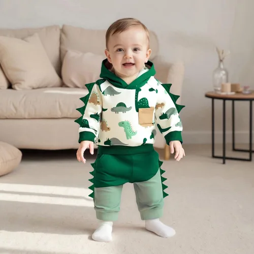 Miniatura 29 de Conjunto de ropa de otoño e invierno para bebé y niño, sudadera larga con capucha y pantalones para niños pequeños, 6, 12, 18, 24 meses, 2T