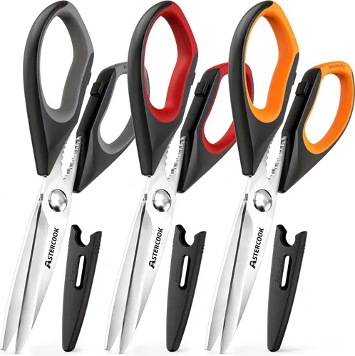 Astercook Tijeras de Cocina Multiusos Resistente, Juego de 3 Tijeras de Cocina, Utensilios de Cocina de Acero Inoxidable para Cortar Alimentos, Aves