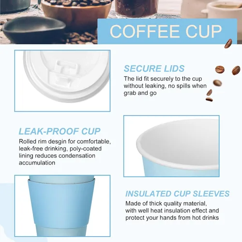 Miniatura 3 de Patelai 48 piezas de tazas de café desechables de 12 onzas con tapas y asas al por mayor, taza de papel aislada para chocolate caliente para bebidas