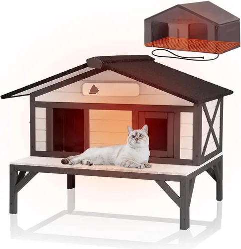 Casa climatizada para gatos al aire libre, resistente a la intemperie, refugio grande para gatos con forro 100% aislado para múltiples gatos, casas
