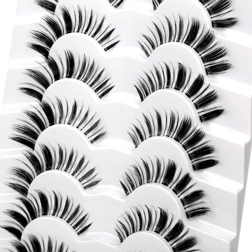 Miniatura 640 de Pooplunch - Pestañas postizas finas de visón sintético, estilo ojo de gato, naturales, cruzadas, tipo racimo, efecto 8D de volumen, tiras