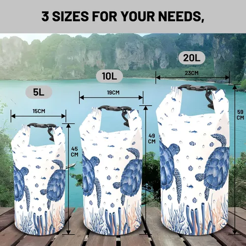 Miniatura 6 de Bolsa seca impermeable, con parte superior enrollable, tortuga marina, coral, estrella de mar, mochila impermeable de 5L/10L/20L, bolsas flotantes