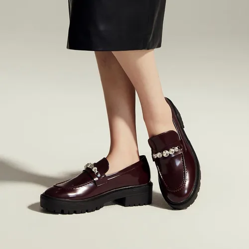 Miniatura 5 de C.Paravano Mocasines gruesos para mujer cómodos mocasines de plataforma con suela de lengüeta en negro, estampado exquisito