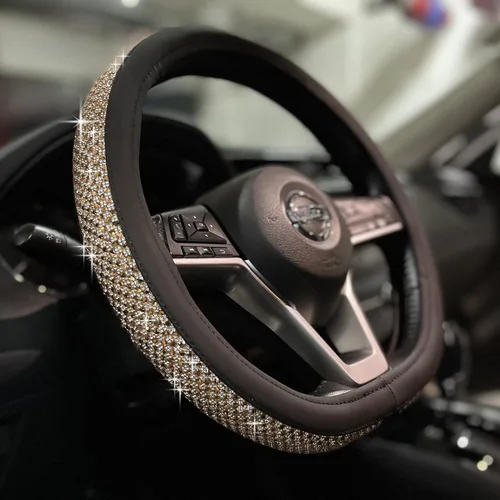 PINCTROT - Funda brillante para volante con diamantes de imitación gigantes, cubierta cómoda y antideslizante de piel con diamantes de imitación, 3.