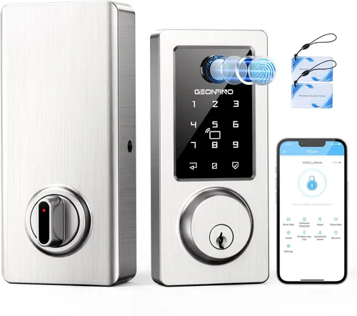 Miniatura 13 de Cerradura de puerta de entrada sin llave, cerradura inteligente con aplicación Bluetooth, teclado electrónico, tarjeta IC, llaves de repuesto
