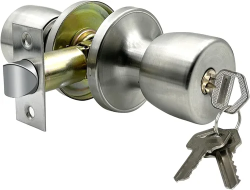 Miniatura 12 de JO.KO Pomo de puerta con cerradura y llave, cerradura de bola redonda mate negra para puerta interior/exterior para dormitorio o baño/manija