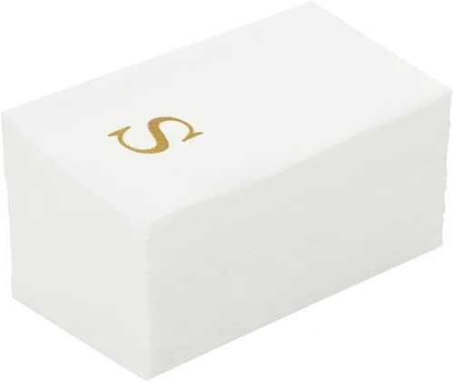 Luxenap Toallas de invitados de tacto de lino de 15.8 X 7.9 pulgadas, 50 toallas de mano con letras - Letra dorada "S", fuente sans serif,