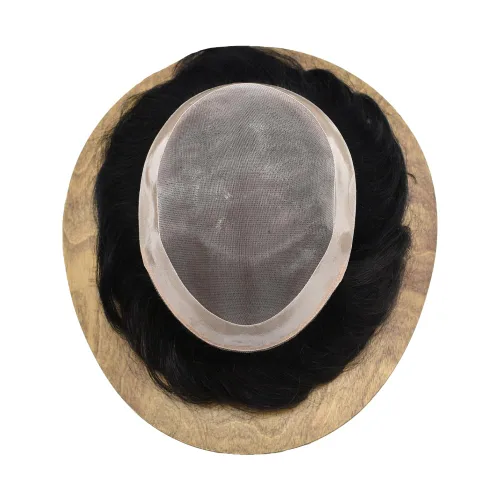Miniatura 5 de Mono Toupee fino para hombres Sistema de reemplazo de cabello humano real Piezas de cabello humano para hombres Sistema de pelo Toupee para hombres