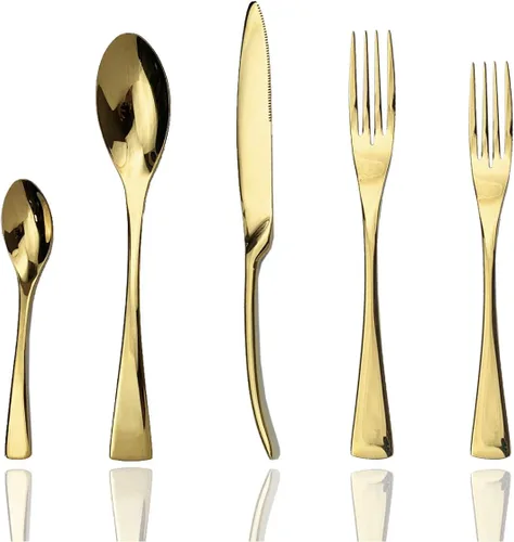 Miniatura 39 de JASHII Juego de cubiertos de 20 piezas de acero inoxidable multicolor para 4, utensilios de comida, incluye tenedores, cuchillos, cucharas, aptos